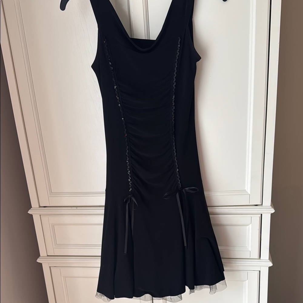 Taboo Black Midi Dress with Ribbon Details